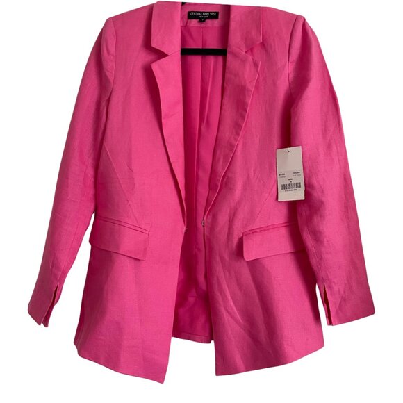 NWT Central Park West Blazer Blake Pink Linen Jacket Structured Career‎ Chic - Picture 1 of 7